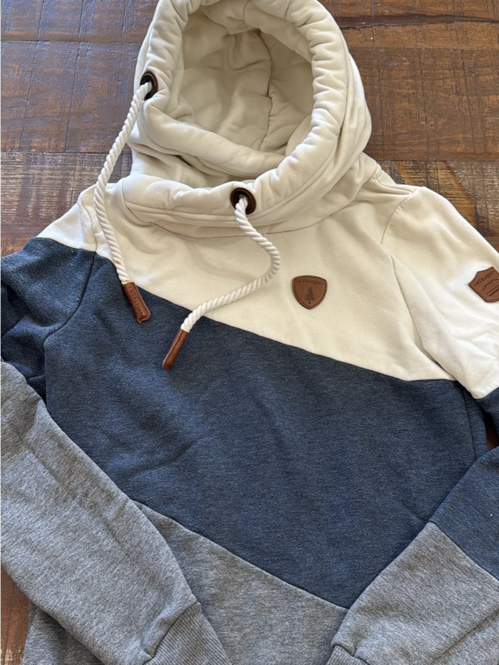Wanakome Colorblock Hoodie in Cream, Navy & Gray